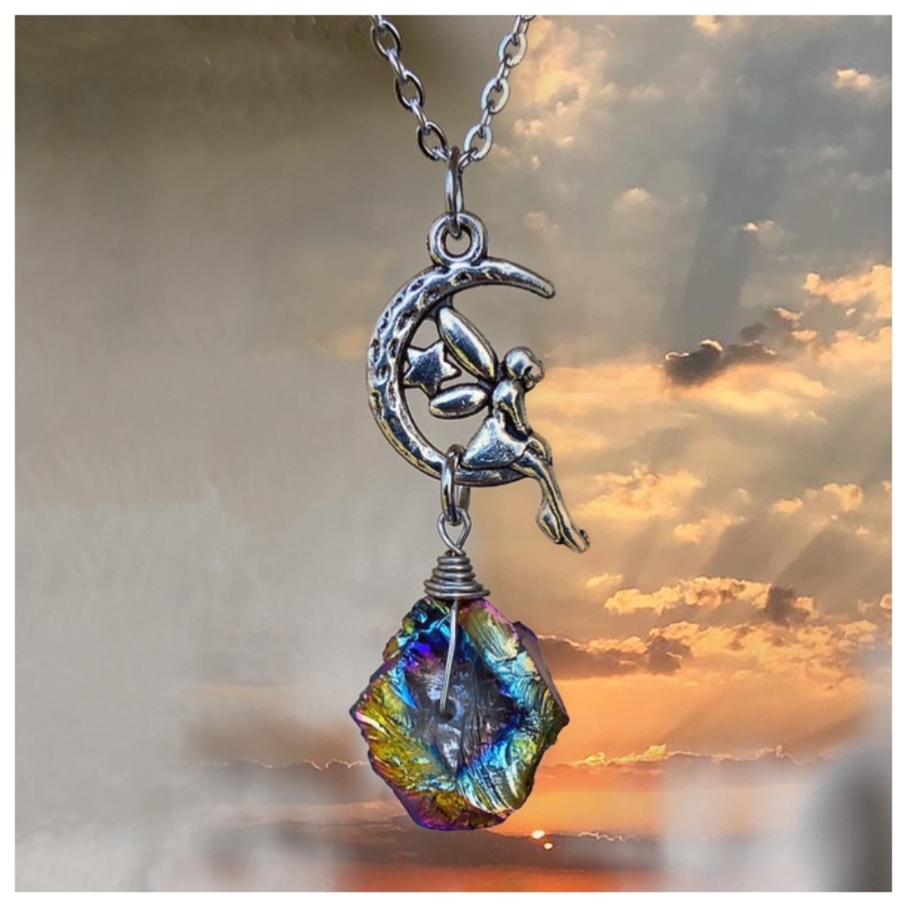 🔴 Fairy moon rainbow titanium quartz necklace - Picture 2 of 7